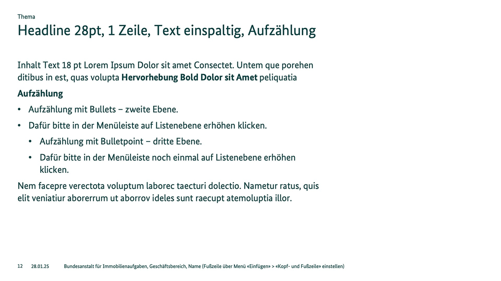Powerpoint-Folie mit Headline, Text und Bullet Points.