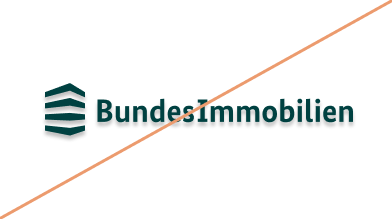 "BundesImmobilien"-Logo mit Schlagschatten und durchgestrichener Linie