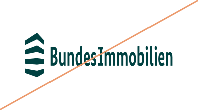 Verzerrtes "BundesImmobilien"-Logo in dunkelgrün, durchgestrichen mit einer Linie.